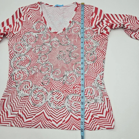 J. McLaughlin Red and White Patterned Blouse - Picture 5 of 6